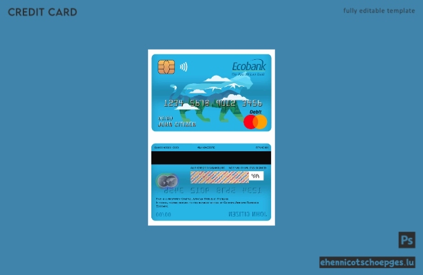 Beispielvorschau der Ecobank Mastercard-Debitkarte der Zentralafrikanischen Republik